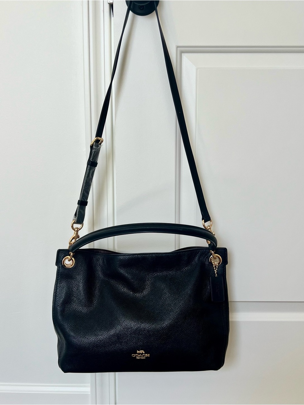 Coach Black Pebbled Leather Shoulder Bag with Gold Hardware